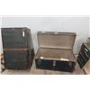 Image 1 : 2 Metal Travel Trunks, Both with Inserts; 1) 12" x 21" x 36" , 1) 16.5" x 18" x 34"