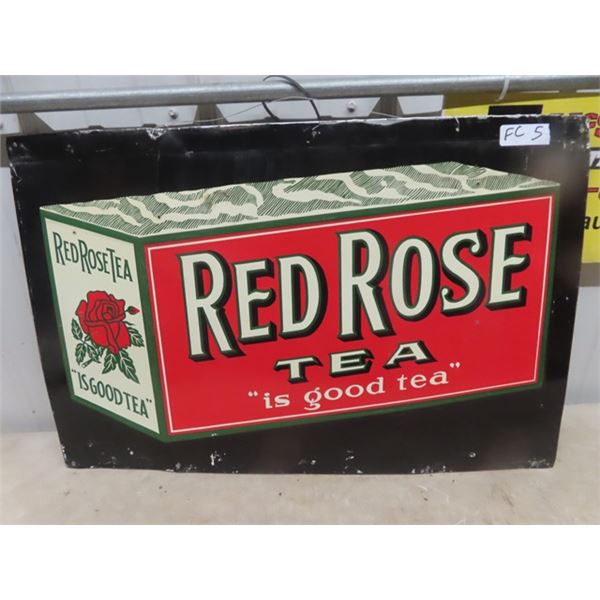 Vintage Red Rose Tea Metal Embossed Sign 19.5
