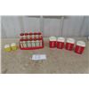 Image 1 : Griffiths Milk Glass Spice Jars with Rack, 4 Plastic Cannisters, Salt + Pepper Shakers