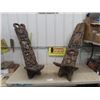Image 1 : Pair of Funky Tribal Carved Wooden Chairs 50+ 55" Backs - Very Ornate + Detailed 