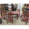 Image 1 : Oak Dining Room Table 31" x40"x 54" with 6 Chairs - Krug- Leather Upholstered  Seats , Table Has 2 E