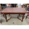 Image 7 : Oak Dining Room Table 31" x40"x 54" with 6 Chairs - Krug- Leather Upholstered  Seats , Table Has 2 E