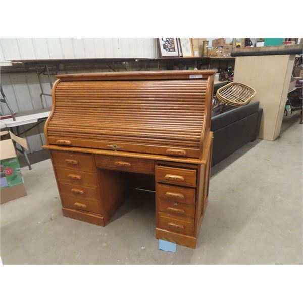 Oak 'S' Curve Roll Top Desk with Keys 29"x52"x54" 