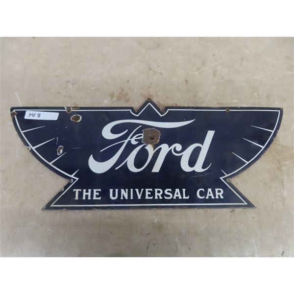 Ford 2 Sided Porcelain Sign - The Universal Car- 11.5" x 30" 