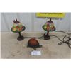 Image 1 : 2 Modern Glass Floral Shade Table Lamps plus Glass Shell Turtle Lamp