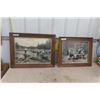 Image 1 : Pair of Antique Oak Framed Fishing + Camping Pictures- Largest 24"×30"
