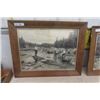 Image 2 : Pair of Antique Oak Framed Fishing + Camping Pictures- Largest 24"×30"