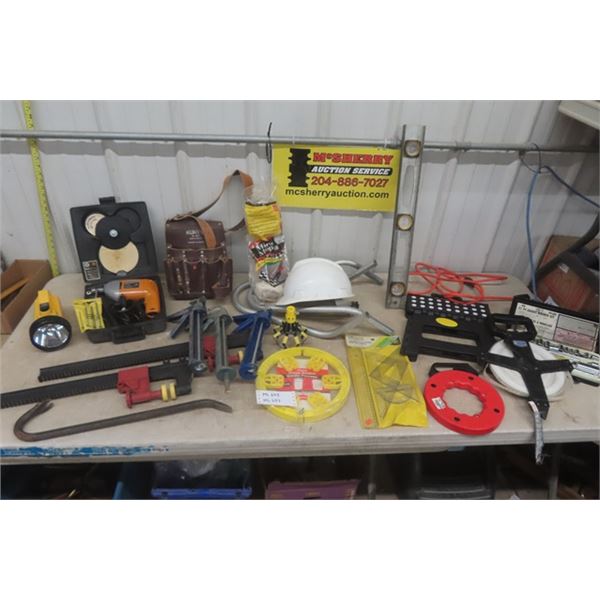 Assorted Tool Package; Electric Drill in Case, Socket Set, Caulking Guns, Tool Belt ,Tape Measure, F