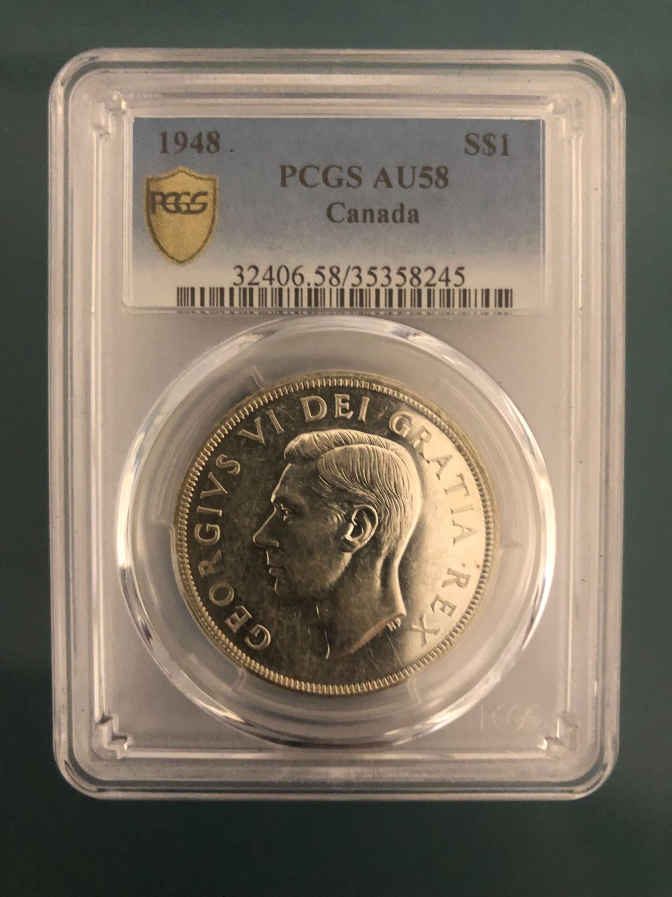 1948 King VI Canadian Silver Dollar PCGSAU58 Nice White Coin