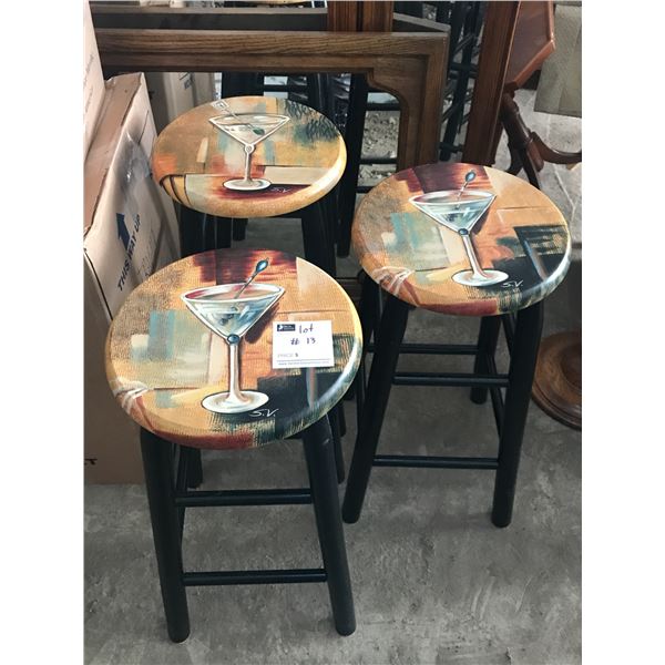 3x Vintage Decorative Bar Stools