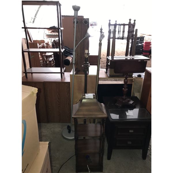 Vintage Wooden Shelf And Three Standing Lamps