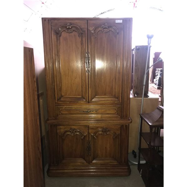 Large Antique Wabrobe With Decorative Top Piece Detached