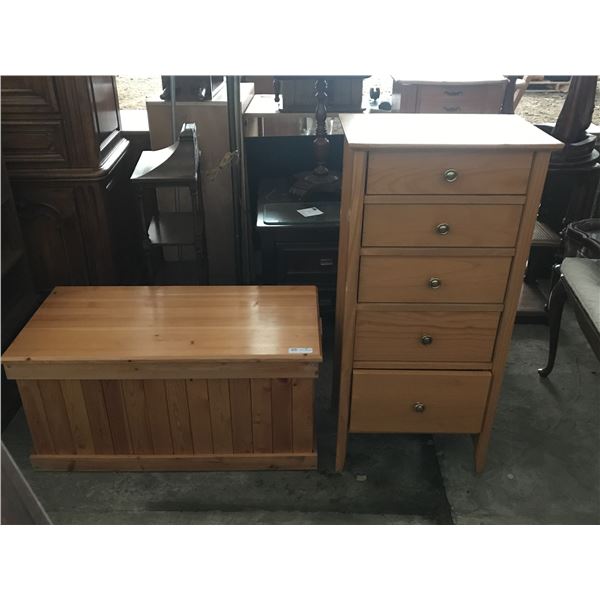 Vintage Wooden Chest With Selection Of C.D.'s And Drawer Set
