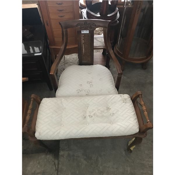 Antique Chair And Matching Bench With Attached Decorative Cushions