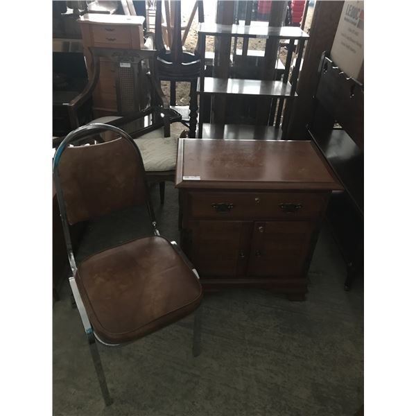 Vintage Wooden Nightstand And Metal Chair
