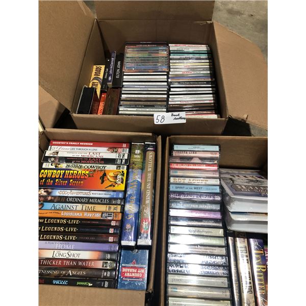 Large Collection of CDs,Cassettes, And VHS