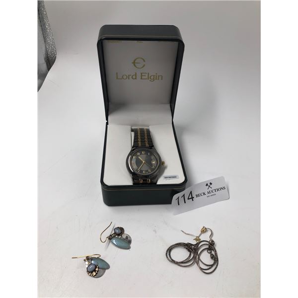 Lord Elgin Watch And Sterling Silver Earrings