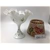 Image 1 : Hand Painted Milk Glass Goblet And StainGlass Candle Shade With Tealights