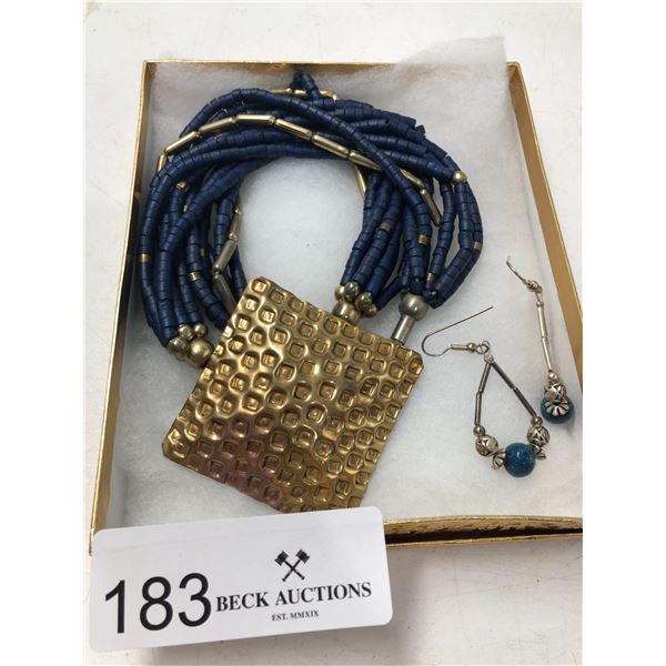 Long Bead Necklace With Earrings