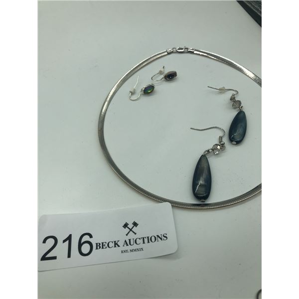 Two Sets Of Earrings An Sterling Silver Necklace
