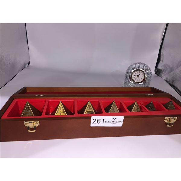 Vintage Stacking Brass Pyrimads And Desk Clock