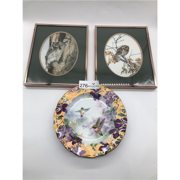 Owl Artwork And Decorative Gold Rimmed Plate Set