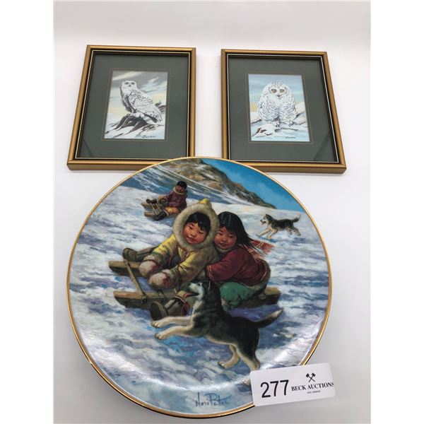 Owl Artwork And Decorative Gold Rimmed Plate Set