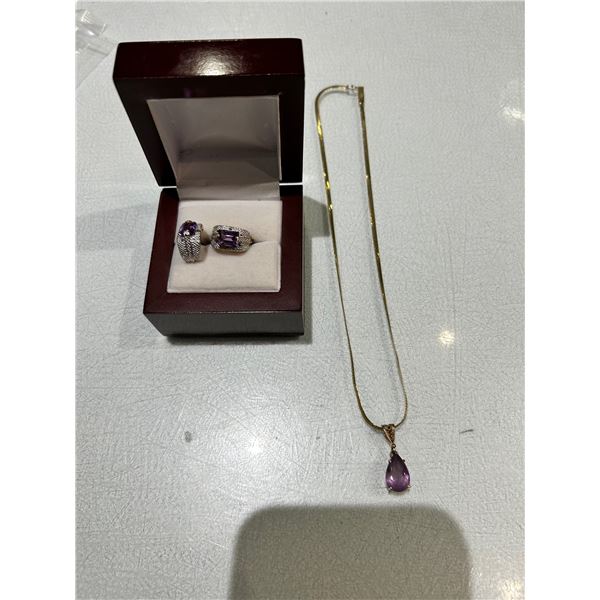 14K Gold/Amethyst Earring & Pendant Set