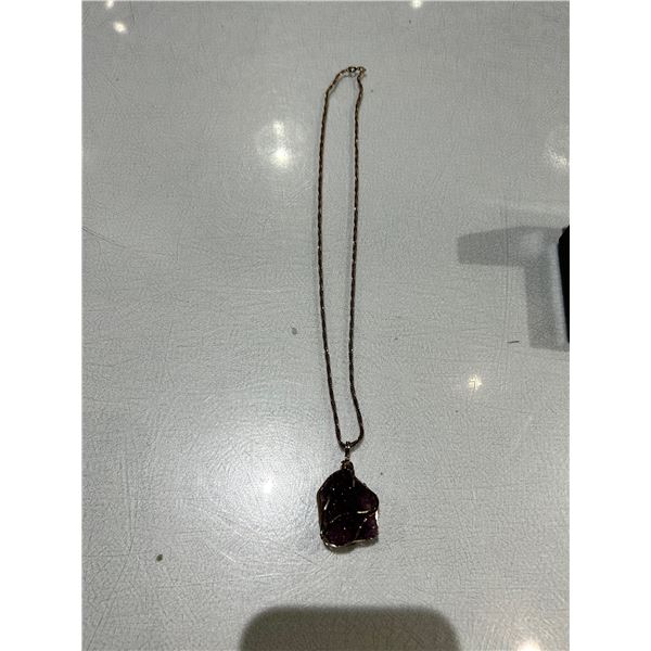 10K Gold Chain & Gold Wrapped Amethyst Pendant