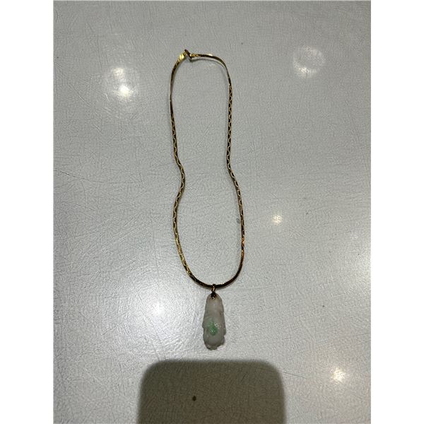 14K Gold Chain & Jade Elephant Pendant