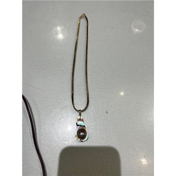 14K Gold Chain & Gold Wrapped Mother of Pearl Pendant