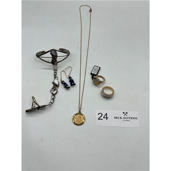 Costume Jewelry, 18K Gold Earrings, 925 Silver Bracelet and Ring