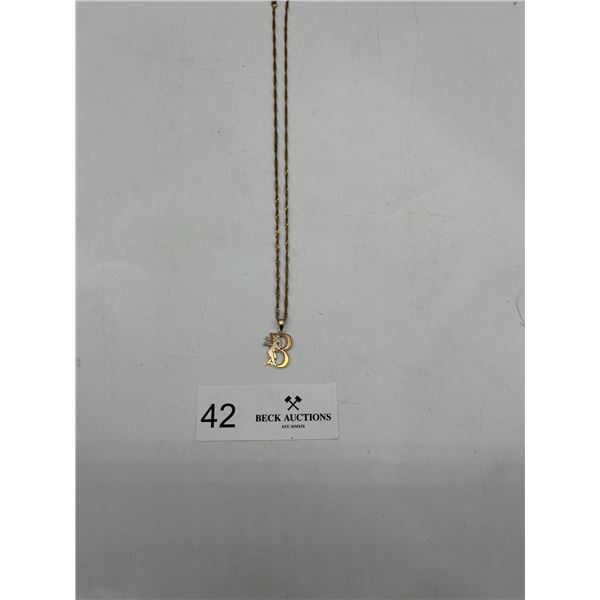 14K Gold chain with 14K Gold  Baby angel "B" Pendnat