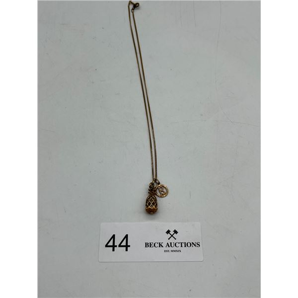 10K Gold Necklace with "B" pendant and 14K Pineapple