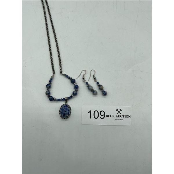 Sodalite crystal necklace and earring set