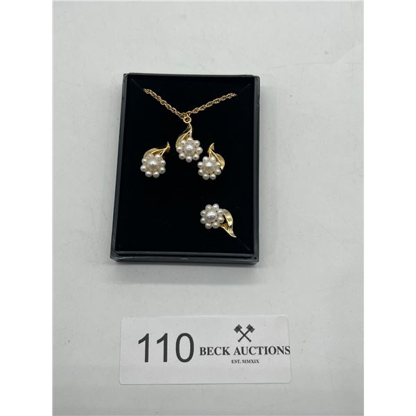 Costume Pearl and Gold Jewelry Set