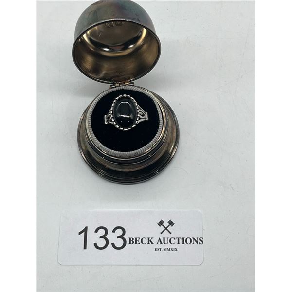 Silver ring with large black gemstone Box Not Included