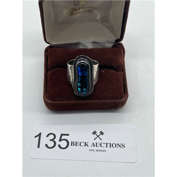 Silver ring with blue/green gemstone