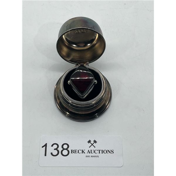 Silver ring with large red gemstone Box Not Included