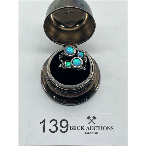 Silver ring blue opalescent gemstones Box Not Included