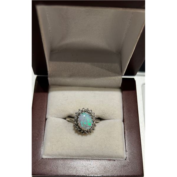 14K Gold Opal Ring with Diamonds
