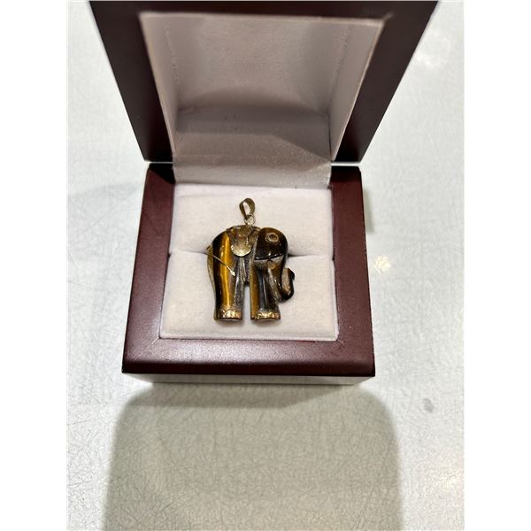 14K Tiger-Eye Elephant Pendant