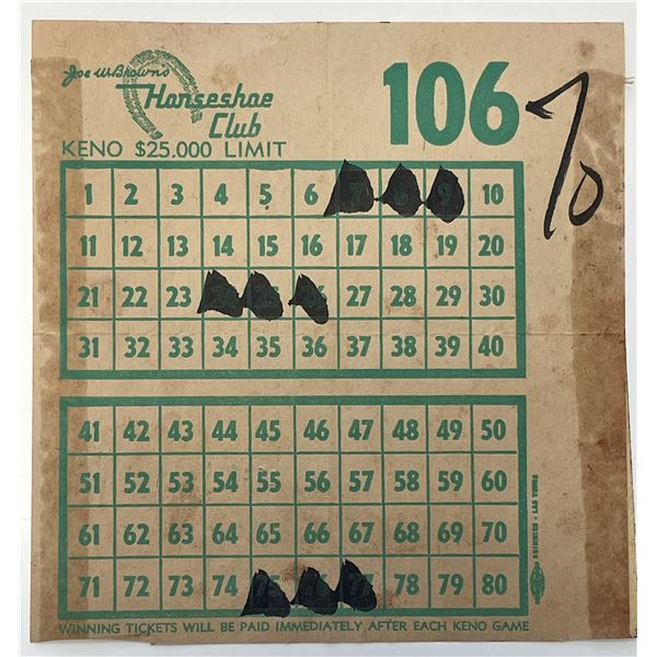 Horseshoe Club Keno card