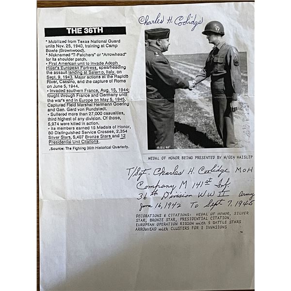 WW2 Medal of Honor Charles Coolidge signed photo