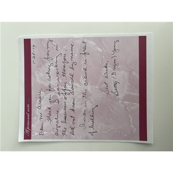 JFK Assassination Betty Dragoo Young signed note