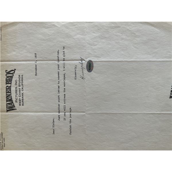 Warner Brothers Humphrey Bogart signed letter. ACE authenticated