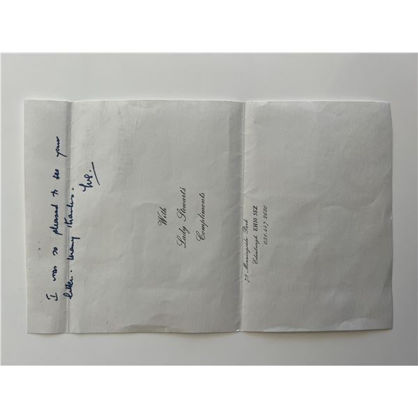 Lady Mary Stewart signed note