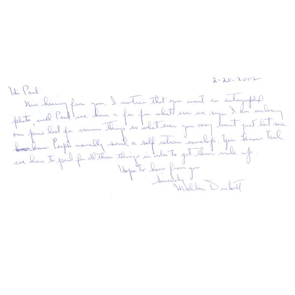 Mahlon Duckett signed note