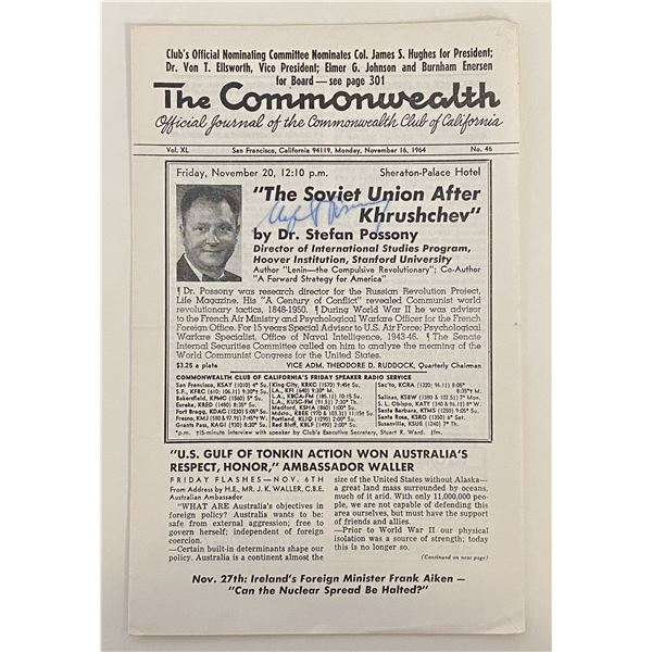 Dr.Stefan Possony signed Commonwealth Journal newspaper
