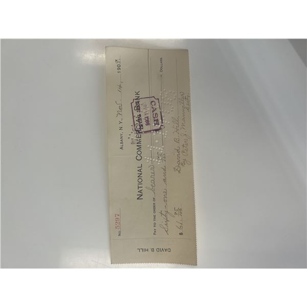 Former Governor of New York David B. Hill 1908 signed check